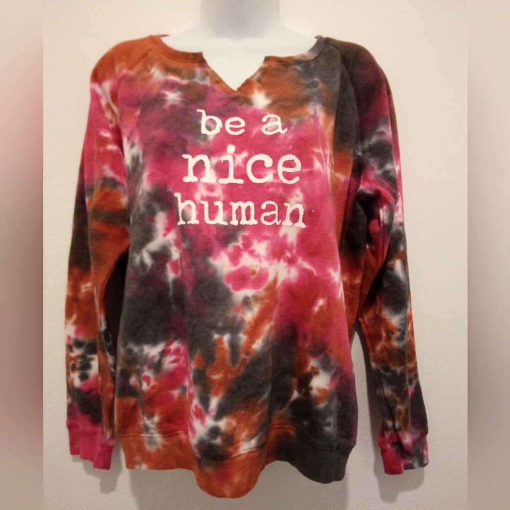 State Of Mine Women's Relaxed Fit TIDYE Graphic Raglan Sweatshirt SMALL NWT